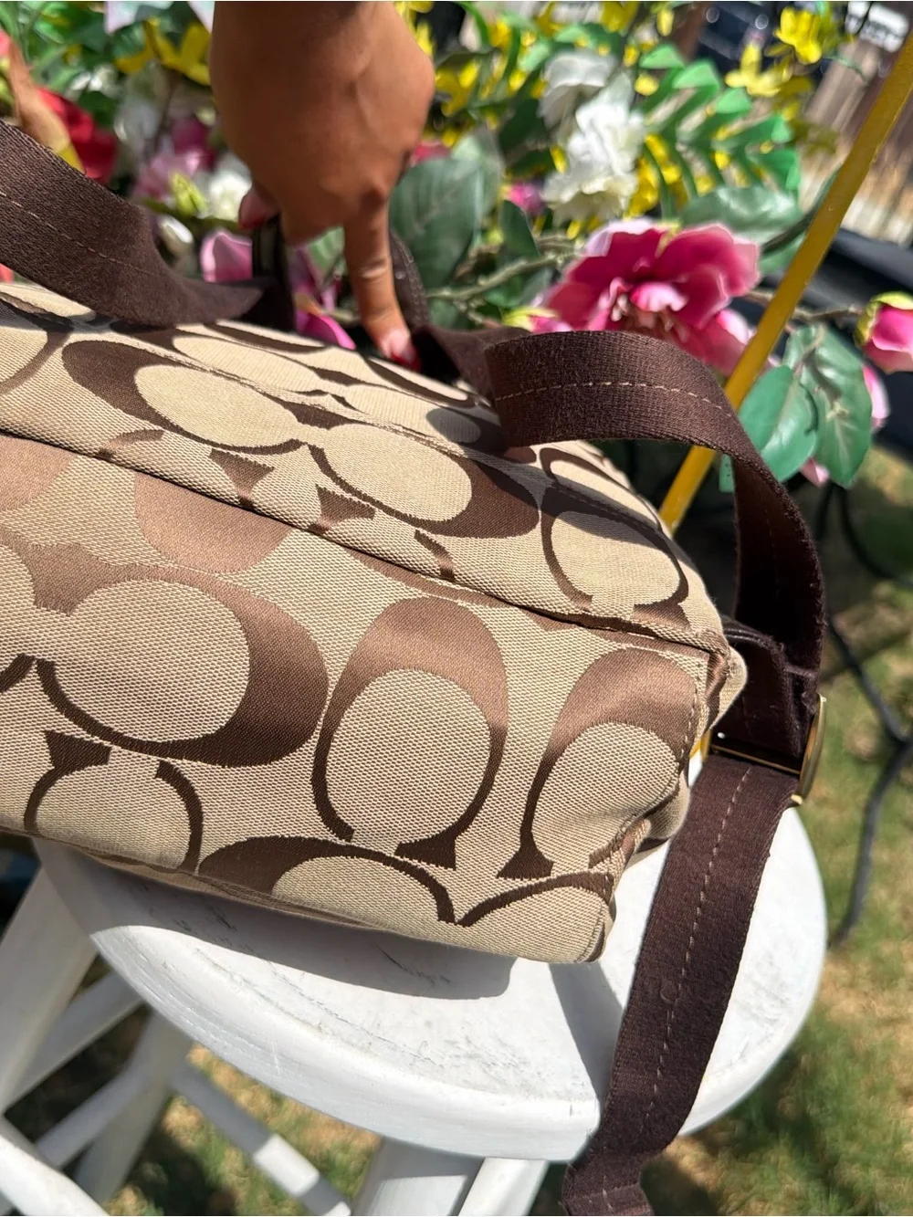 Coach Tan & Brown Signature Canvas Backpack